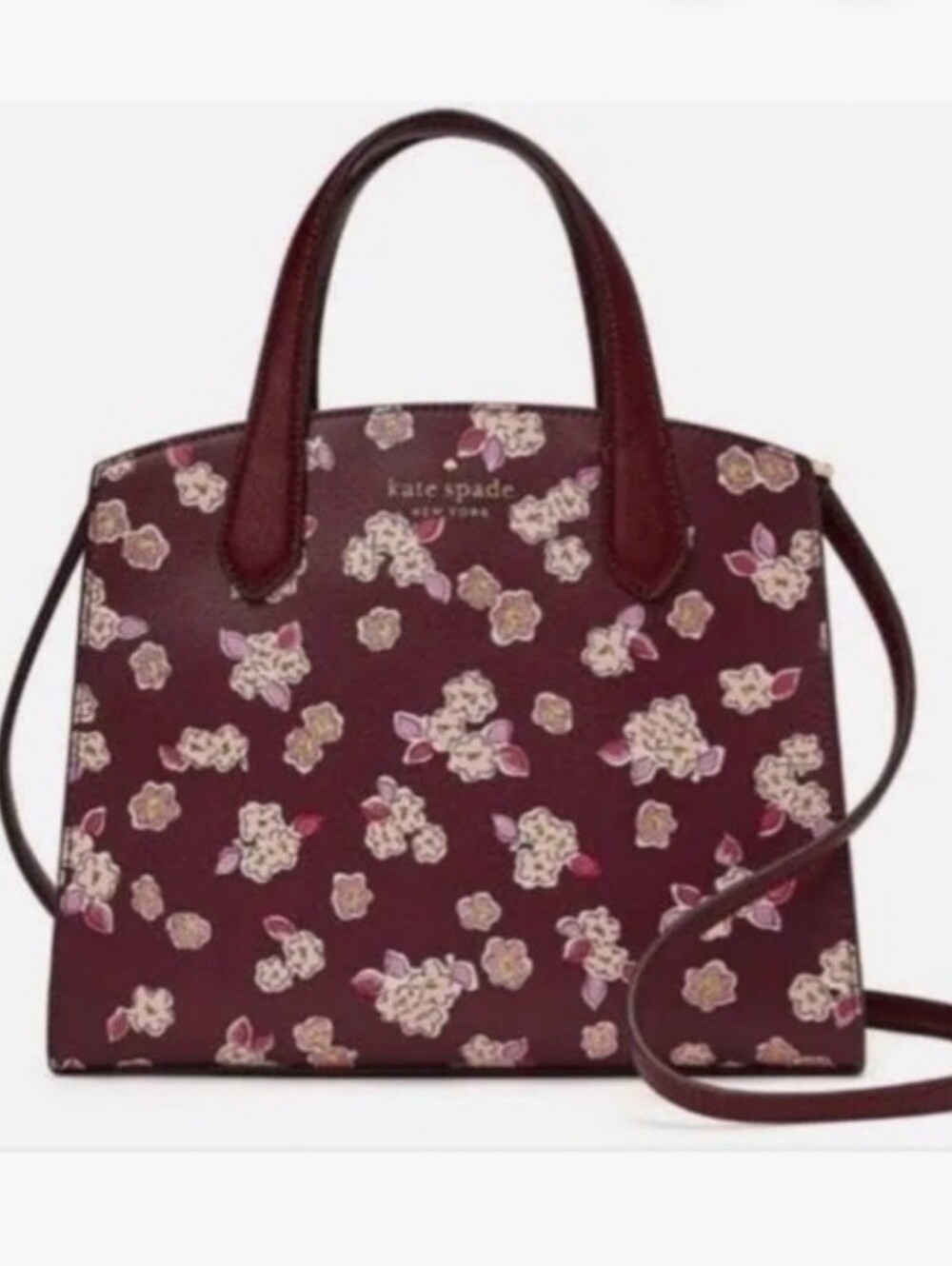 kate spade Tinsel Burgundy Floral Satchel Crossbody In Deep Berry